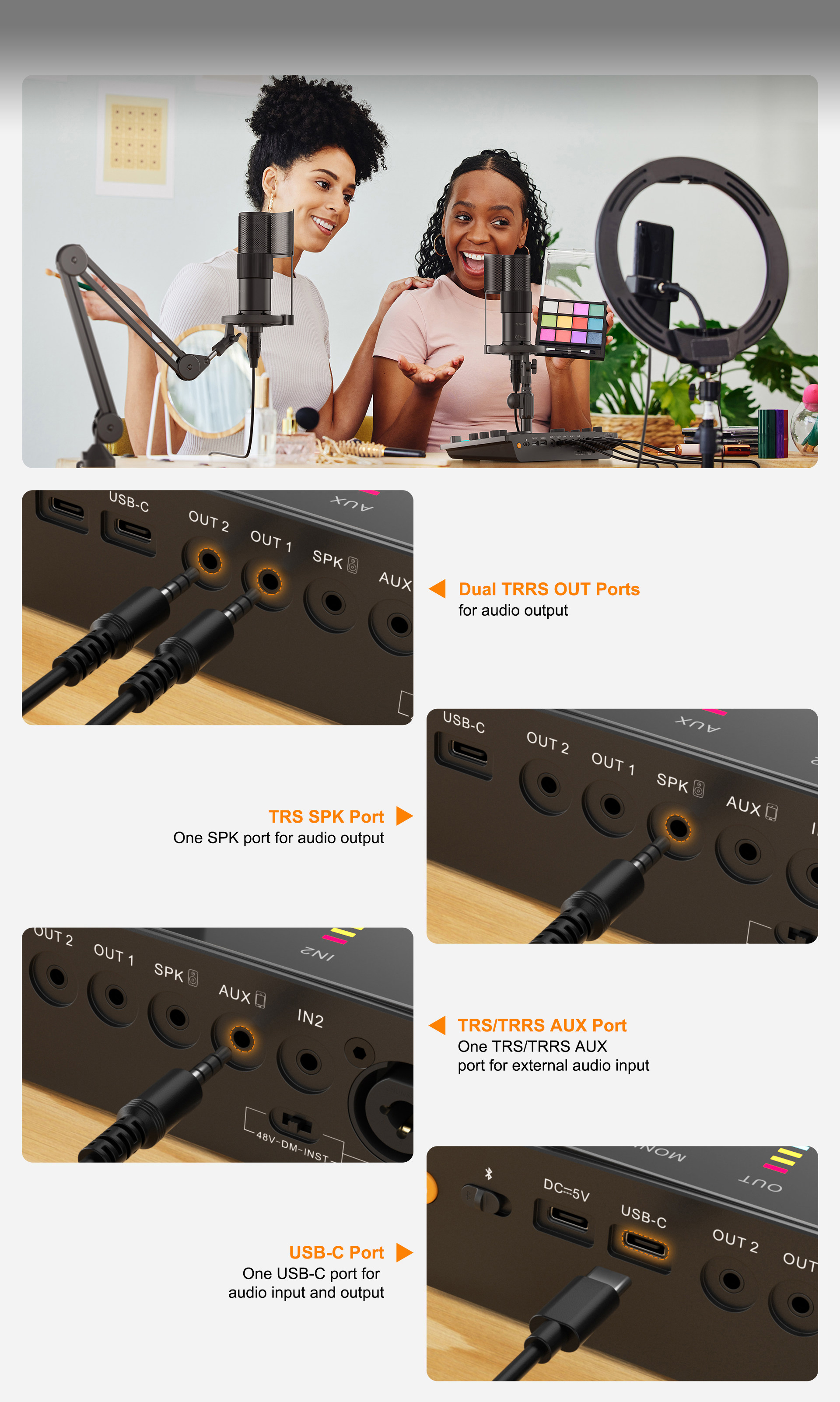 Multiple I/O Interfaces to Connect Phones, Tablets, and Computers