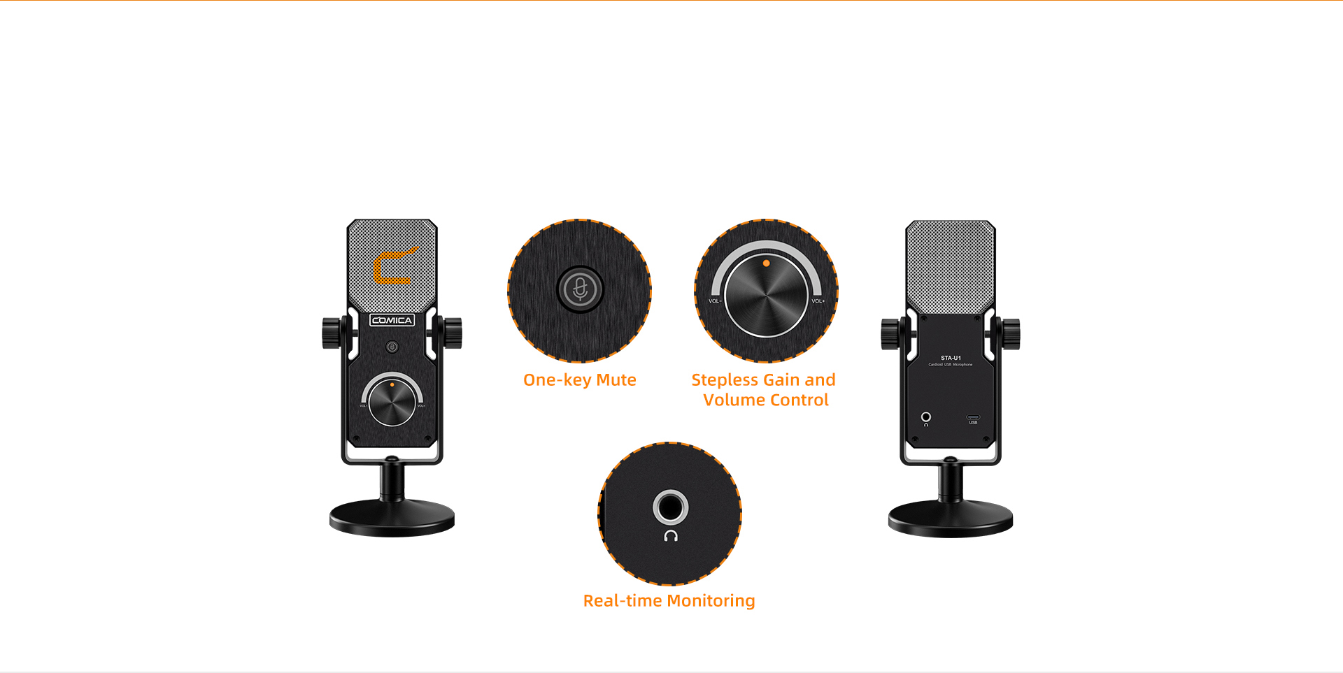 One-key Mute, Real-time Monitoring and Stepless Gain Control