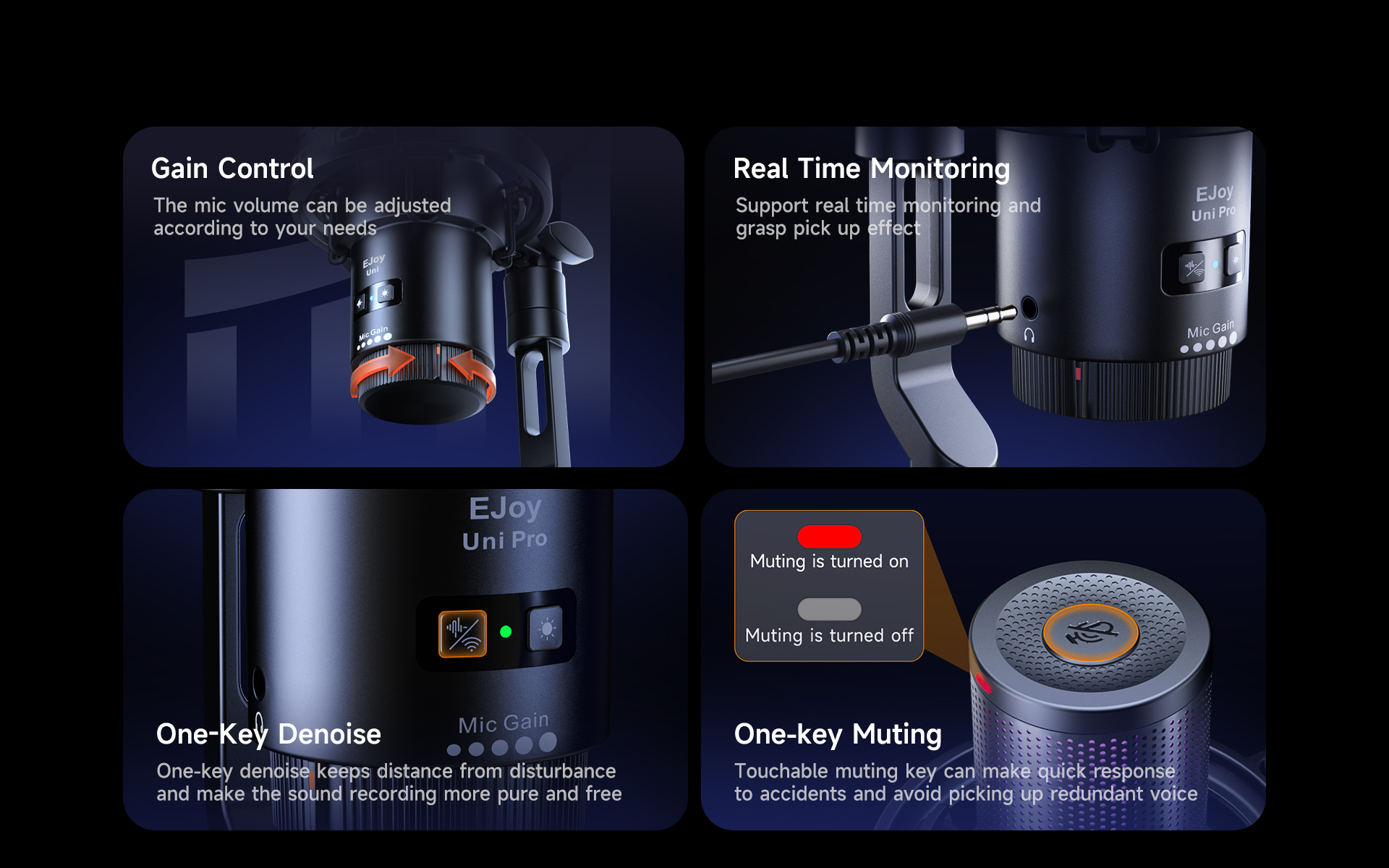 Support Gain Control, Monitoring,One-key Denoise & Muting